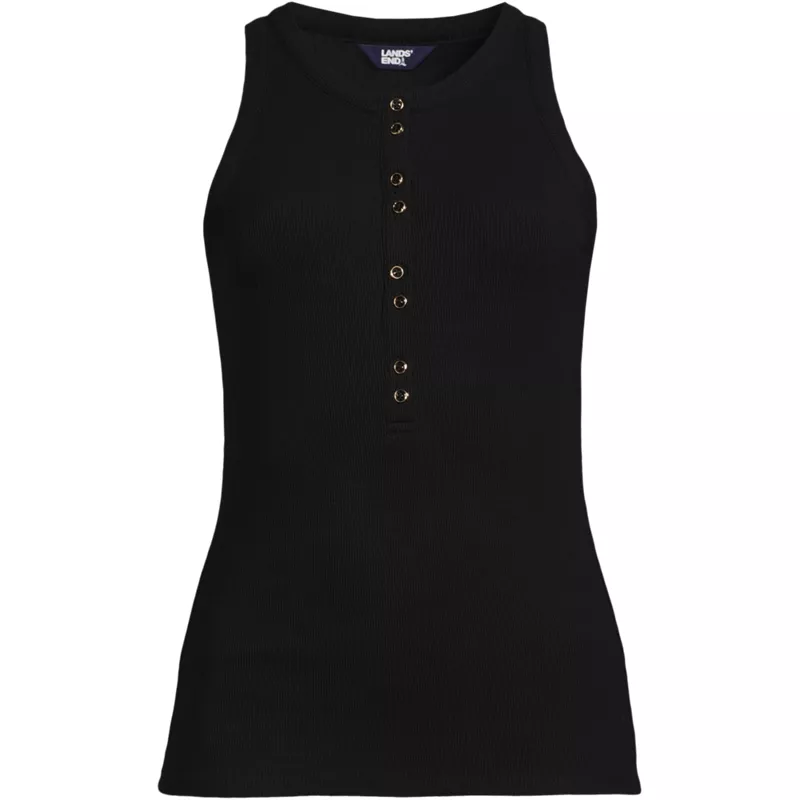 Women's Plus Size Drapey Rib Fitted Henley Tank Top, Front