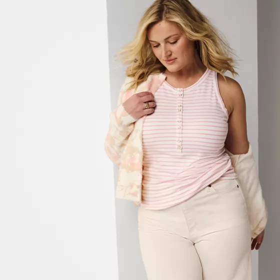 Women's Drapey Rib Fitted Henley Tank Top - primary