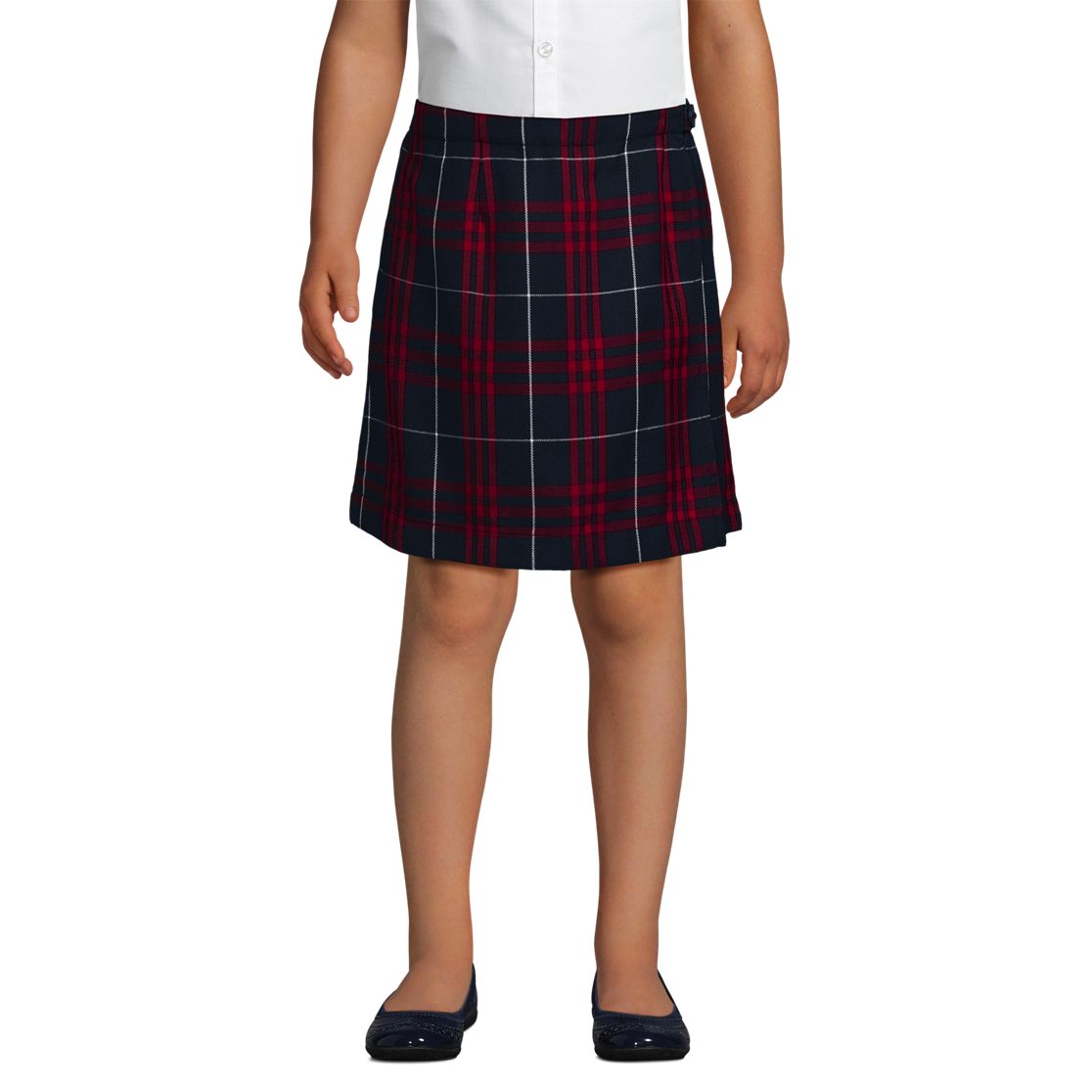 School Uniform Girls Plaid A Line Tab Skort Top of Knee