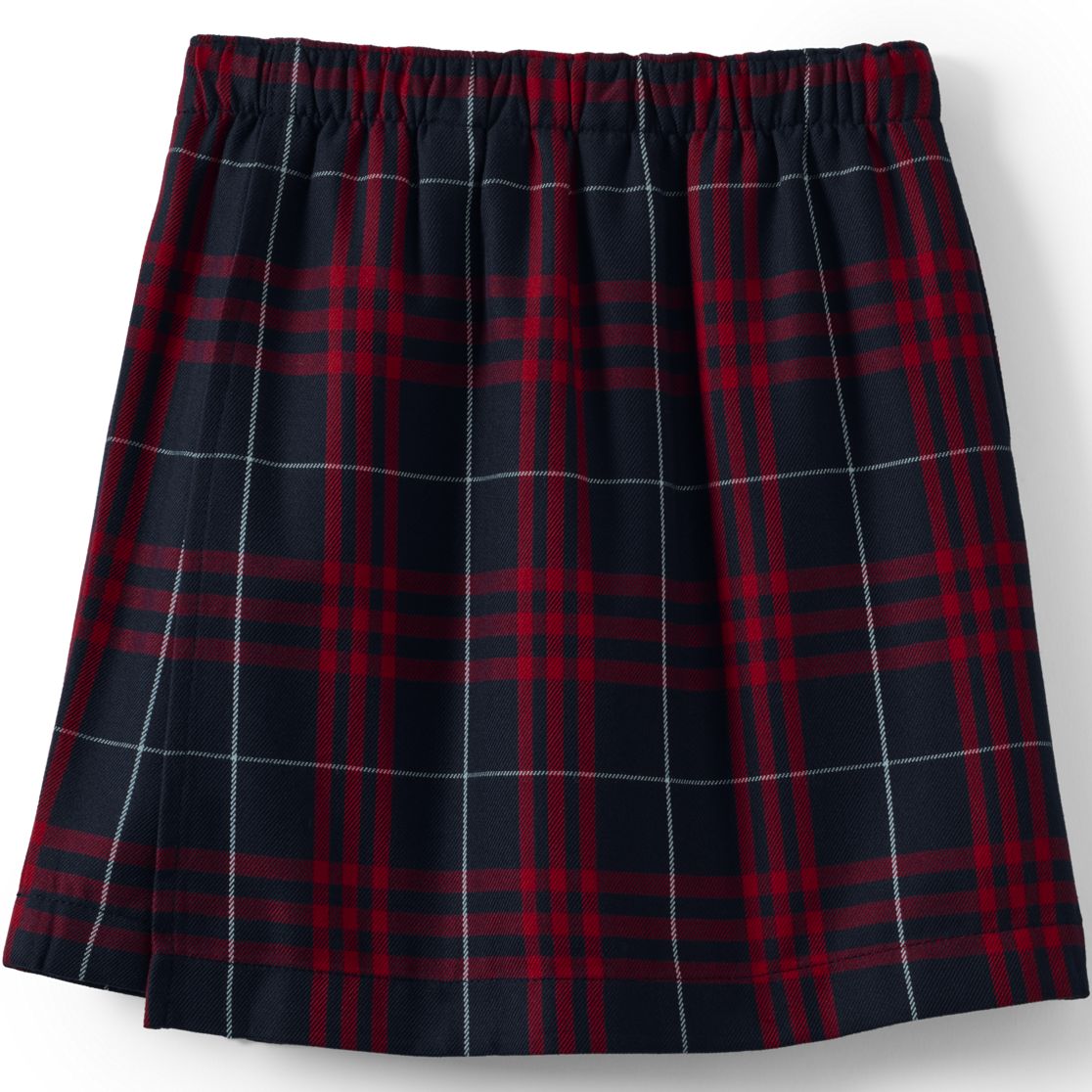 School Uniform Girls Plaid A Line Tab Skort Top of Knee