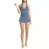 Women's Pique Halter Ruffle Hem Mini Swim Dress Swimsuit, Front
