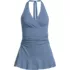 Women's Pique Halter Ruffle Hem Mini Swim Dress Swimsuit, Front