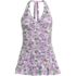 Women's Pique Halter Ruffle Hem Mini Swim Dress Swimsuit, Front