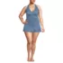 Women's Plus Size Pique Halter Ruffle Hem Mini Swim Dress Swimsuit, Front