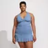 Women's Plus Size Pique Halter Ruffle Hem Mini Swim Dress Swimsuit, Front