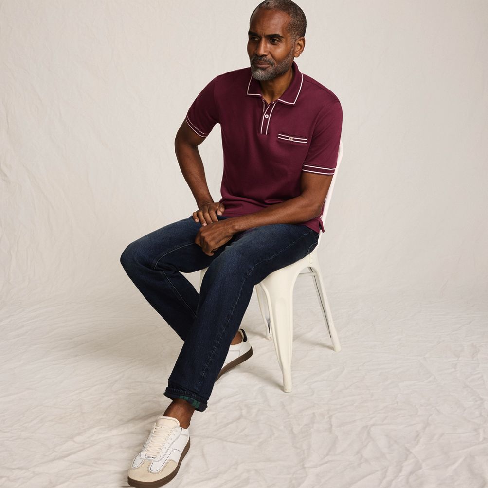 Men's Short Sleeve Tipped Welt Pocket Supima Polo | Lands' End