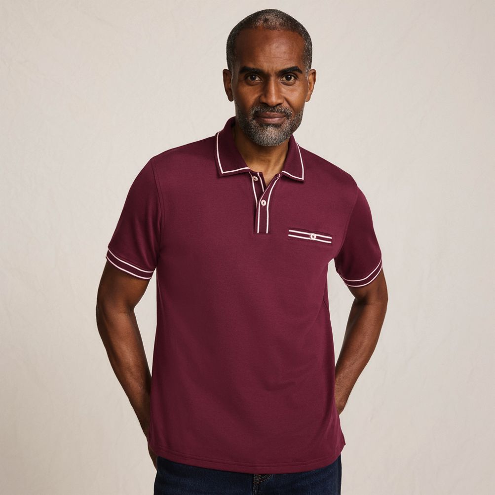 Men's Short Sleeve Tipped Welt Pocket Supima Polo | Lands' End