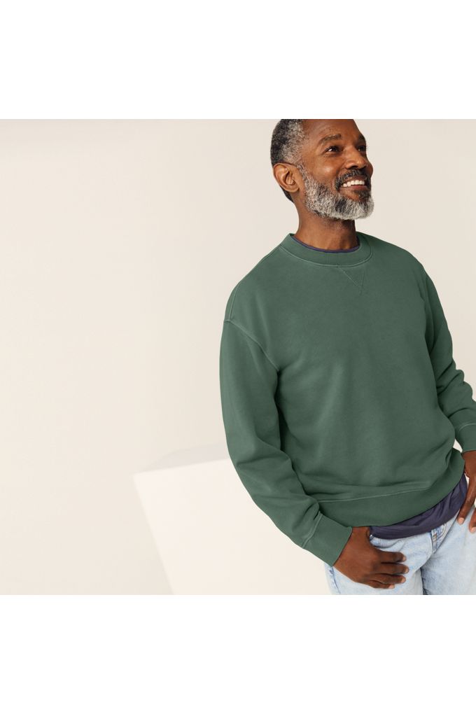 Lands' End Men's Long Sleeve French Terry Vintage Wash Crewneck Sweatshirt In Green