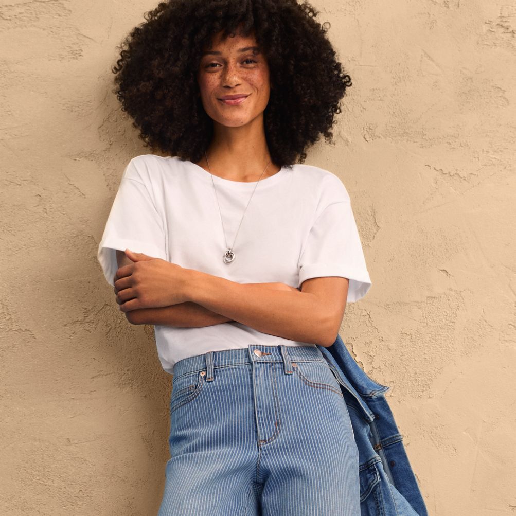 売れ筋商品|||ランズエンド カットソー トップス レディース Women's Oversized Supima Short Sleeve Crew Neck T-Shirt Deep sea navy breton stripe Women's Oversized Supima Short Sleeve Crew Neck T-Shirt