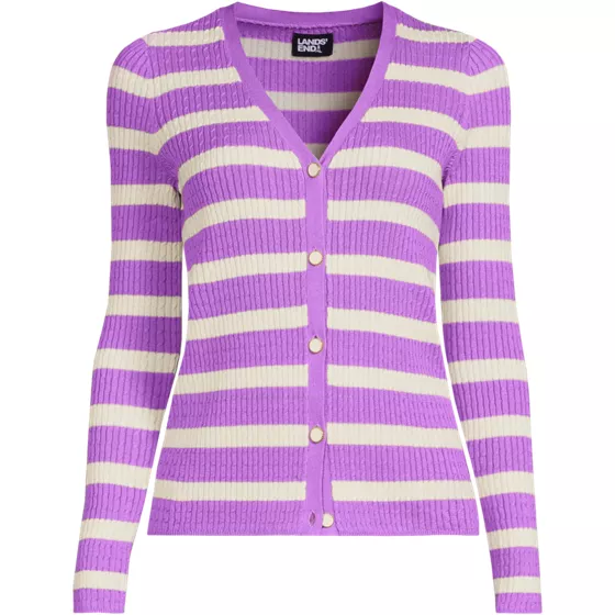 Women's Petite Drifter Baby Cable V-neck Cardigan Sweater - Set Top - primary