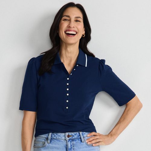 Women's Puff Sleeve Mariner Square Neck Top | Lands' End