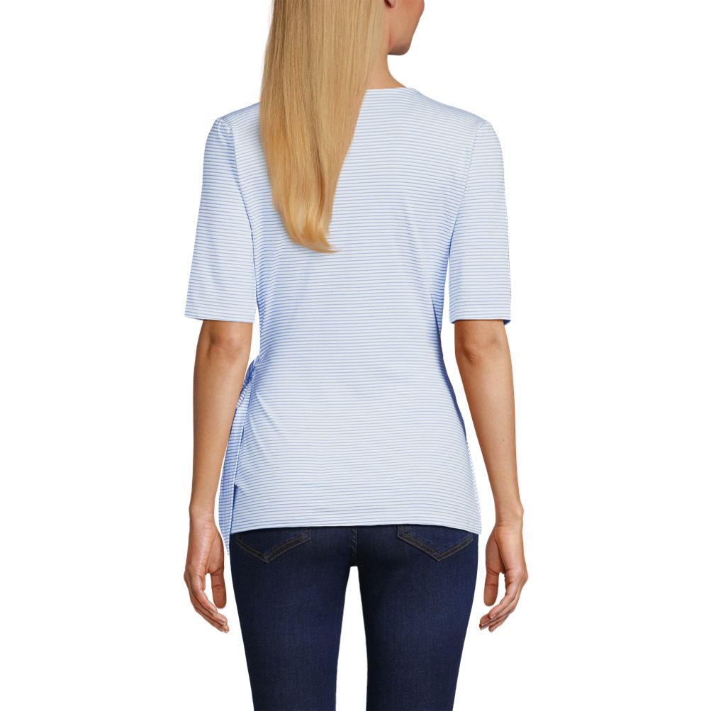 売れ筋商品|||ランズエンド カットソー トップス レディース Women's Elbow Sleeve Lightweight Jersey Embellished Polo Ivory/black Lands' End Women's Elbow Sleeve Lightweight Jersey