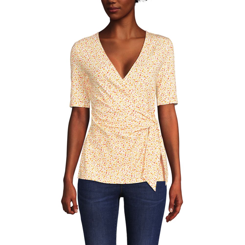 Women's Elbow Sleeve Lightweight Jersey Side Tie Blouse