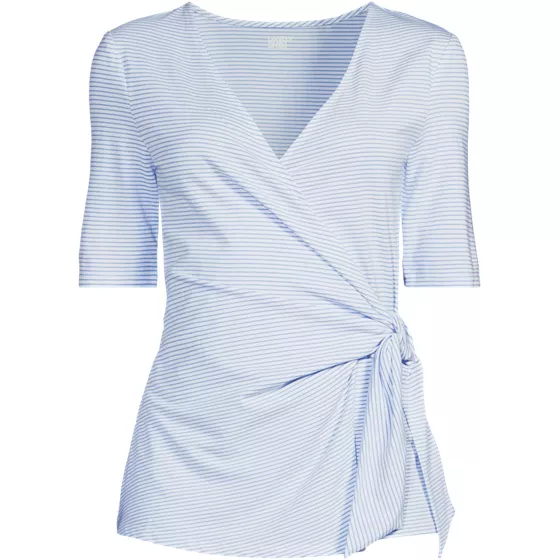 Women's Elbow Sleeve Lightweight Jersey Side Tie Blouse - primary