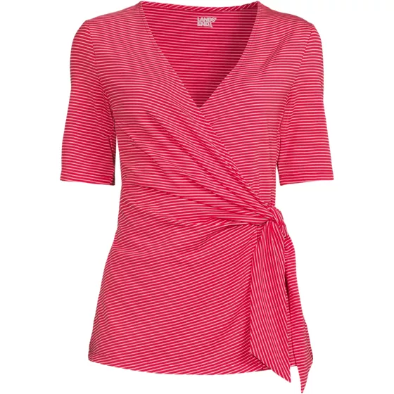 Women's Elbow Sleeve Lightweight Jersey Side Tie Blouse - primary