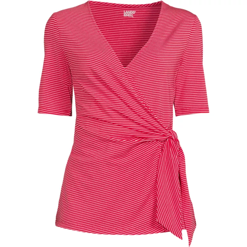 Women's Petite Elbow Sleeve Lightweight Jersey Side Tie Blouse, Front