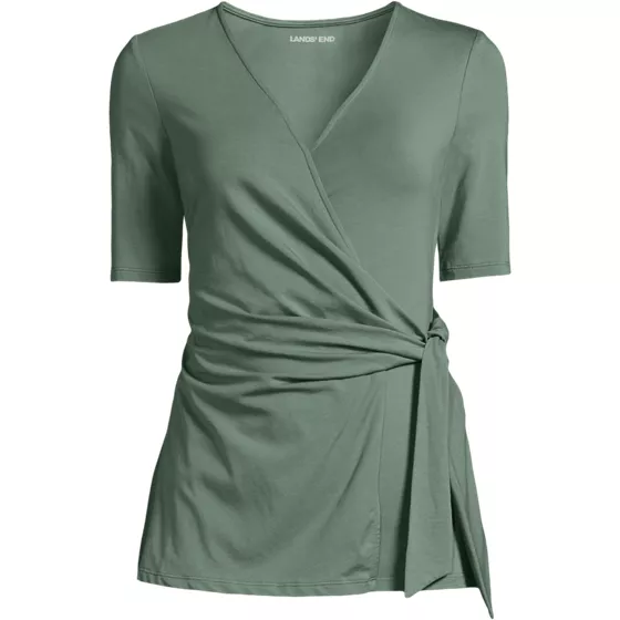 Women's Elbow Sleeve Lightweight Jersey Side Tie Blouse - primary