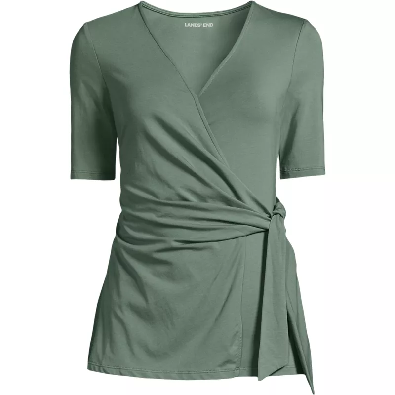 Women's Elbow Sleeve Lightweight Jersey Side Tie Blouse, Front