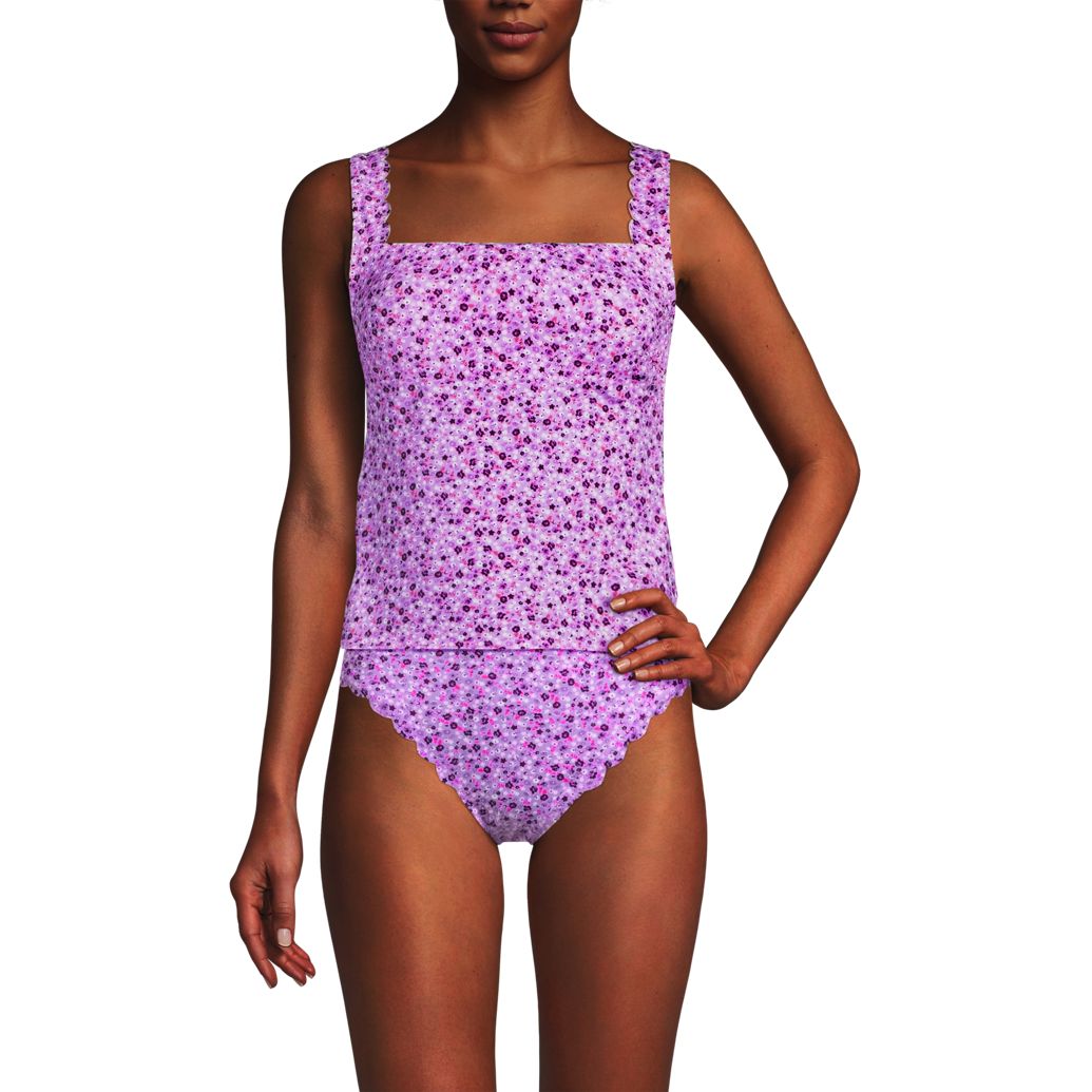 Women's Tugless Squareneck Scallop Tankini Top