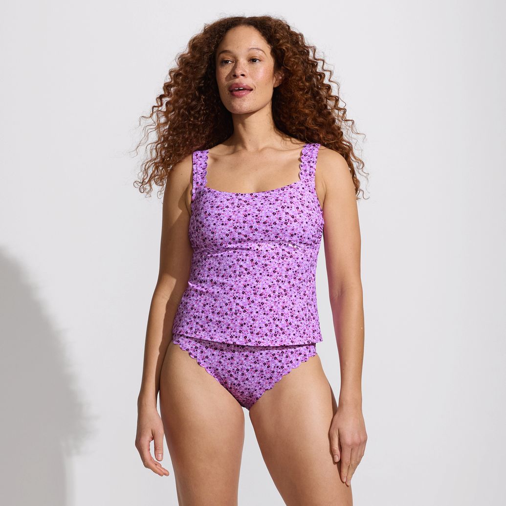 Women's Tugless Squareneck Scallop Tankini Top