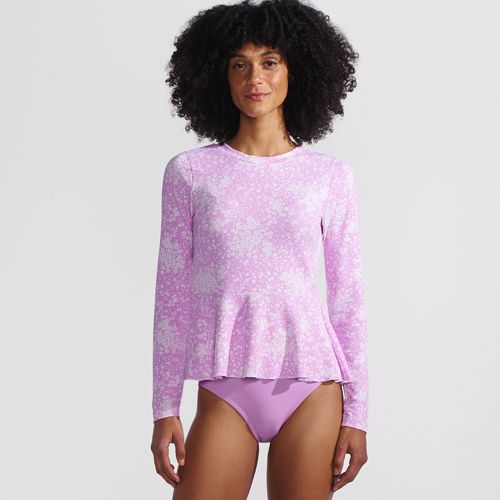 Women's Long Sleeve Pique Peplum UPF 50 Rash Guard, Front