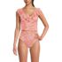 Women's Pique Ruffle Midkini Top and High Waisted Bottom Swimsuit Set, Front