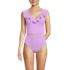 Women's Pique Ruffle Tankini Top and High Waisted Bottom Swimsuit Set, Front