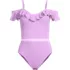 Women's Pique Ruffle Midkini Top and High Waisted Bottom Swimsuit Set, alternative image