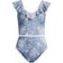 Women's Pique Ruffle Tankini Top and High Waisted Bottom Swimsuit Set, Front