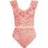 Women's Pique Ruffle Midkini Top and High Waisted Bottom Swimsuit Set, Front