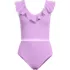 Women's Pique Ruffle Midkini Top and High Waisted Bottom Swimsuit Set, Front