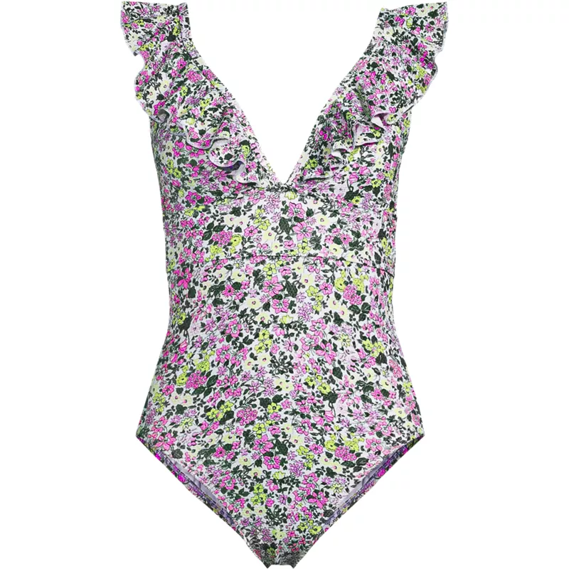 Women's Petite Pique Ruffle One Piece Swimsuit, Front