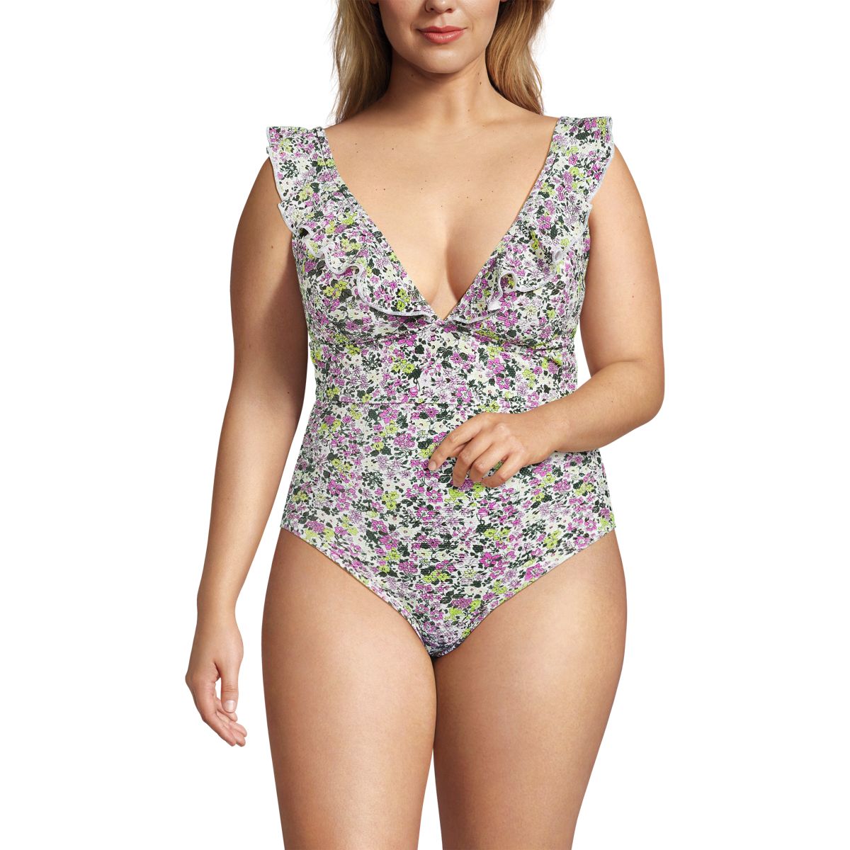 Women's Pique Ruffle One Piece Swimsuit