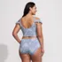 Women's Plus Size Pique Ruffle Midkini Top and High Waisted Bottom Swimsuit Set, Back