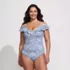 Women's Plus Size Pique Ruffle Midkini Top and High Waisted Bottom Swimsuit Set, Front