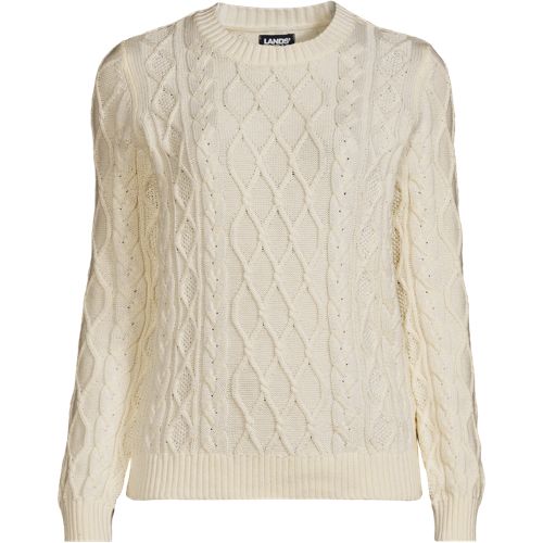 Women's Aran Cable Crew Neck Sweater, Front