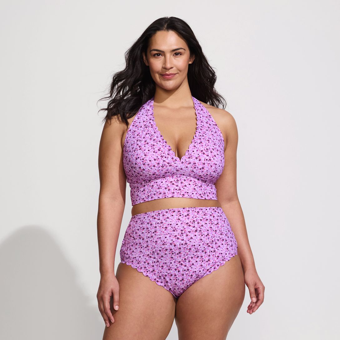 Women's Tugless Scallop Halter Tankini Top