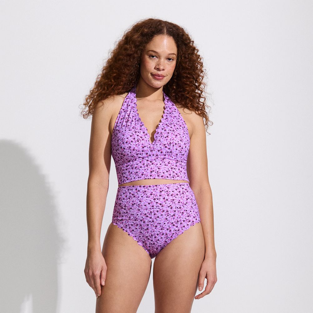 Women's Tugless Scallop Halter Midkini Top | Lands' End