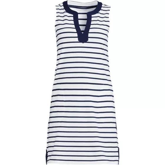 Women's Cotton Jersey Notch Neck Dress - primary