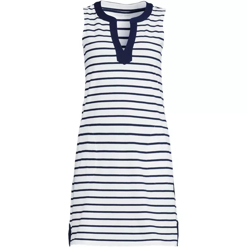 Women's Cotton Jersey Notch Neck Dress, Front