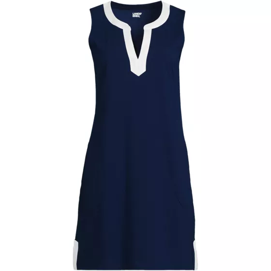 Women's Cotton Jersey Notch Neck Dress - primary