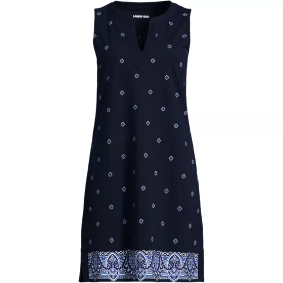 Women's Tall Size Cotton Jersey Notch Neck Dress - primary