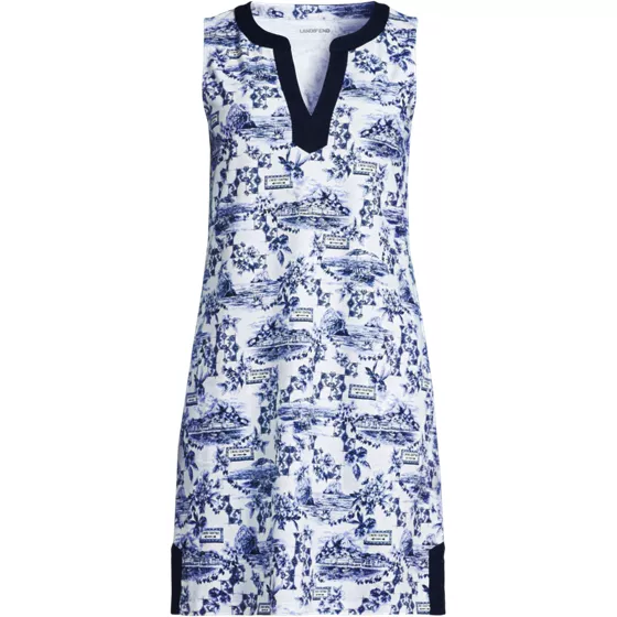 Women's Cotton Jersey Notch Neck Dress - primary