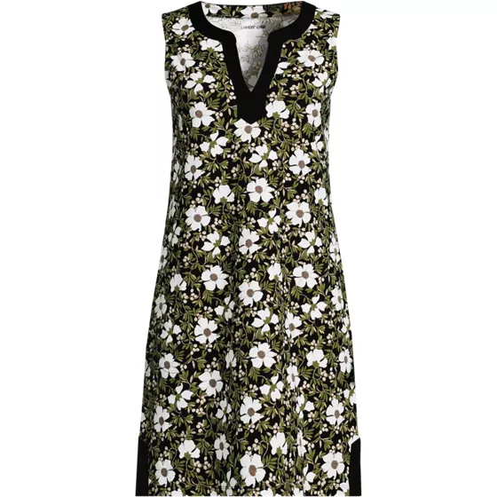 Women's Cotton Jersey Notch Neck Dress - primary