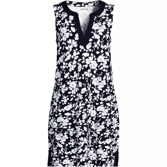 Women's Cotton Jersey Notch Neck Dress - primary
