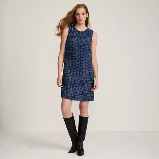 Women's Washable Tweed Sleeveless Above the Knee Dress - primary