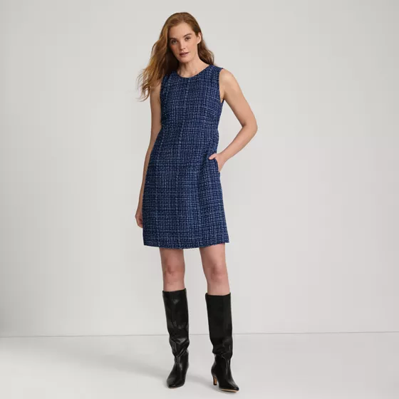 Women's Washable Tweed Sleeveless Above the Knee Dress - primary