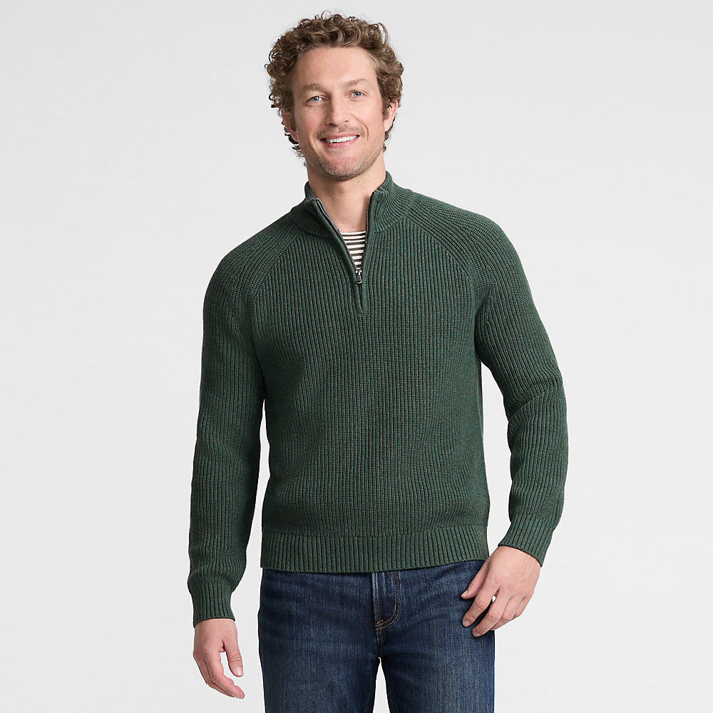 Tall Drifter Quarter Zip Jumper, Men, size: M, tall, Green, Cotton, by Lands' End
