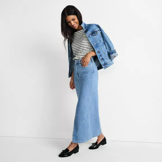 Women's Soft Denim Maxi Skirt - primary
