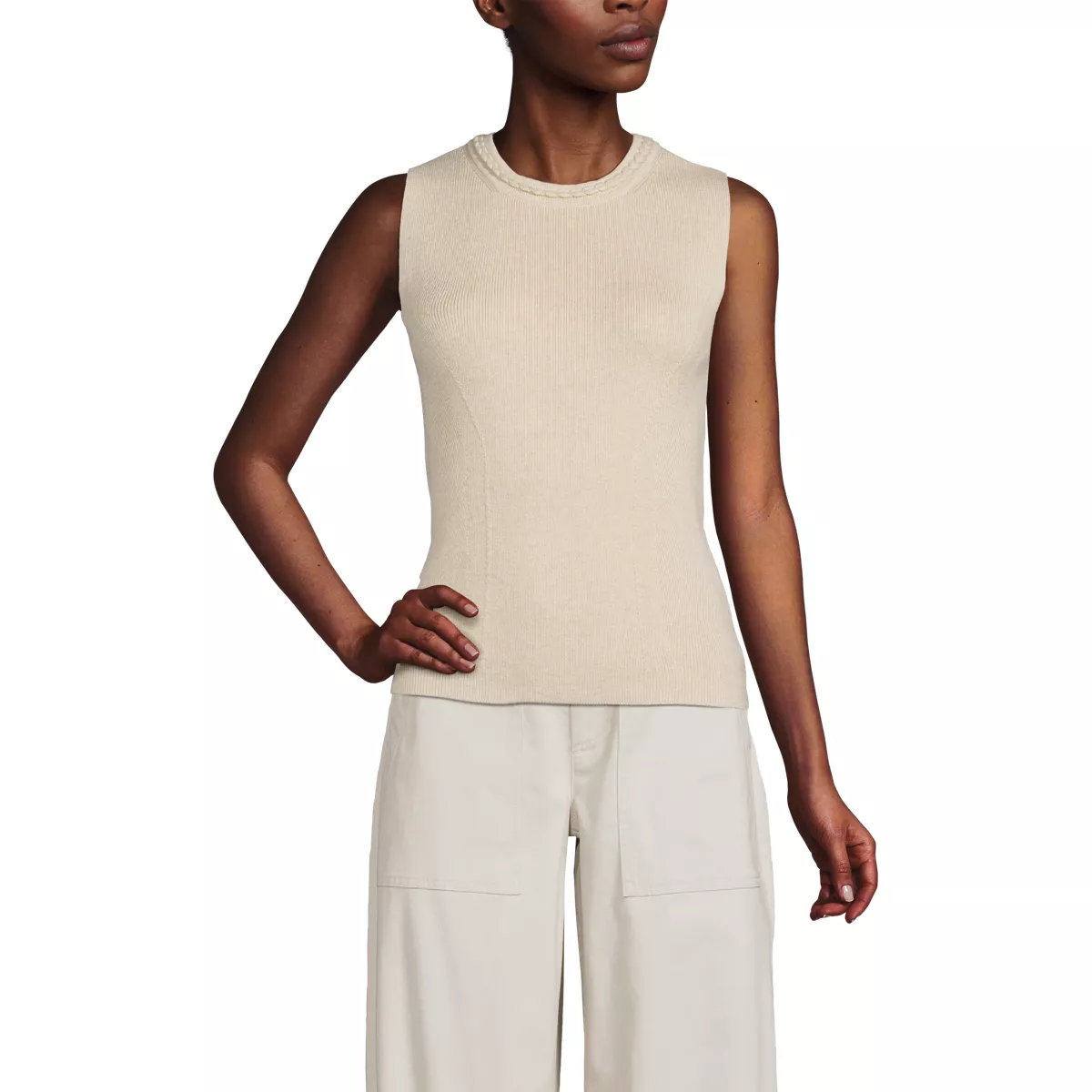 Women's Cotton Viscose Braided Neck Tank Sweater